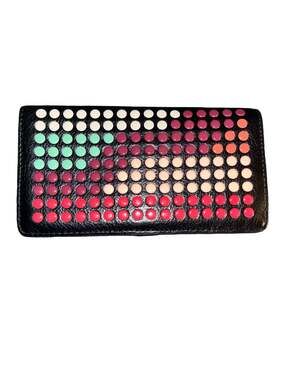 Fossil Black Pebbled Leather Multi-Color Studded Bifold Wallet
